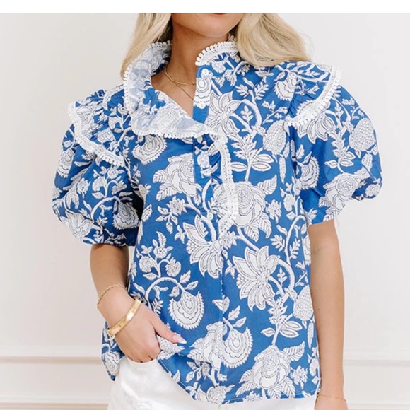 entro Tops - Entro Floral Blue and White Women's Top